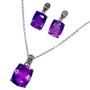 925 Sterling Silver Purple Spinel Necklace Earrings Formal Matching Gemstone Set
